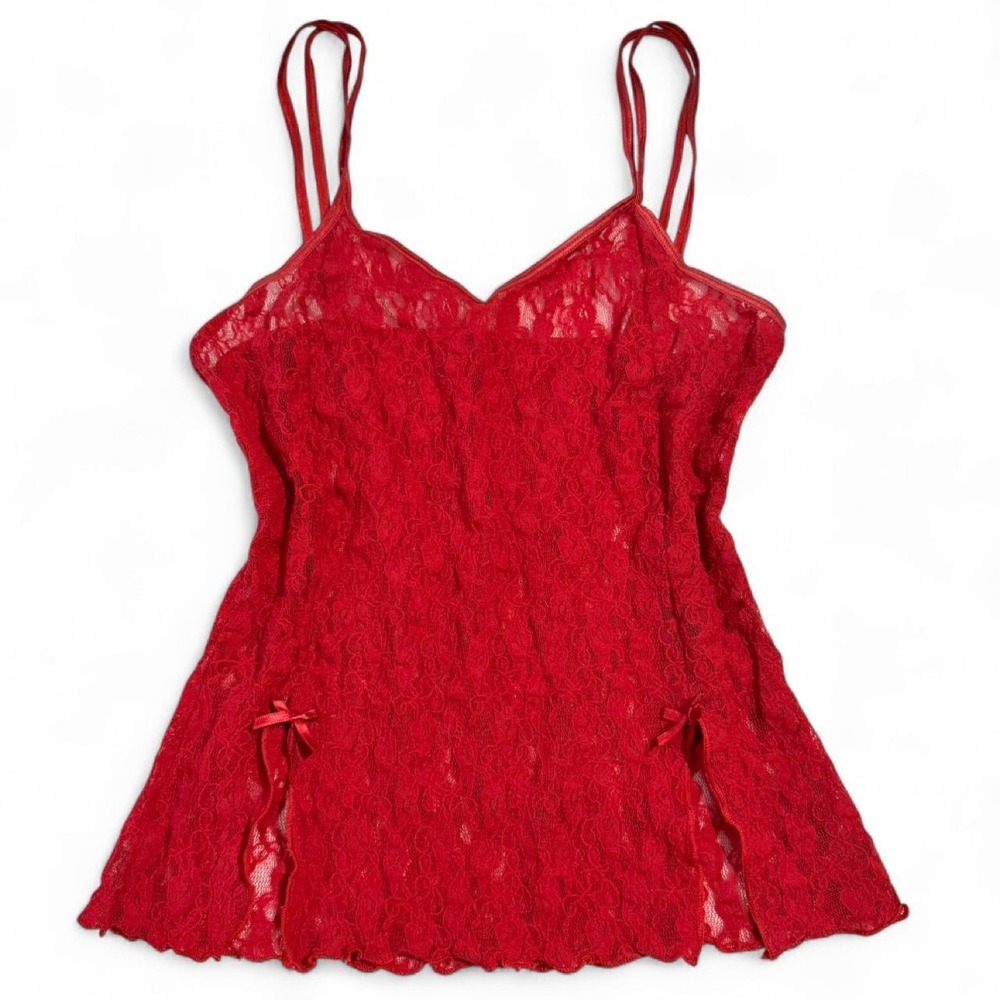 Vintage Red Lace Fairy Lingerie Tank Top Large